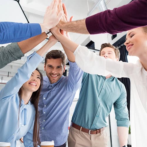 interim team doing group high-five