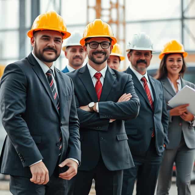 a group of people wearing hardhats