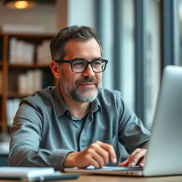 interim finance consultant working on laptop