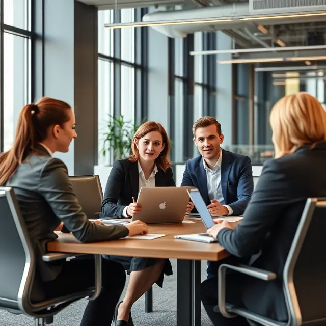 interim roles manager sitting behind a table having discusion